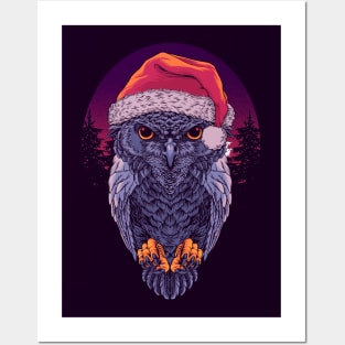 Menacing Christmas Owl Illustration Posters and Art